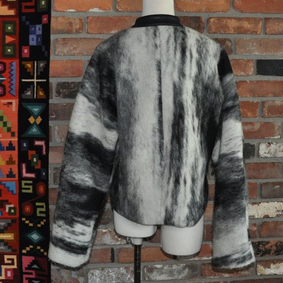 Caty Lesca Paris Black & White Marble Look Boiled Wool Blend Cropped Jacket Coat - Picture 3 of 6